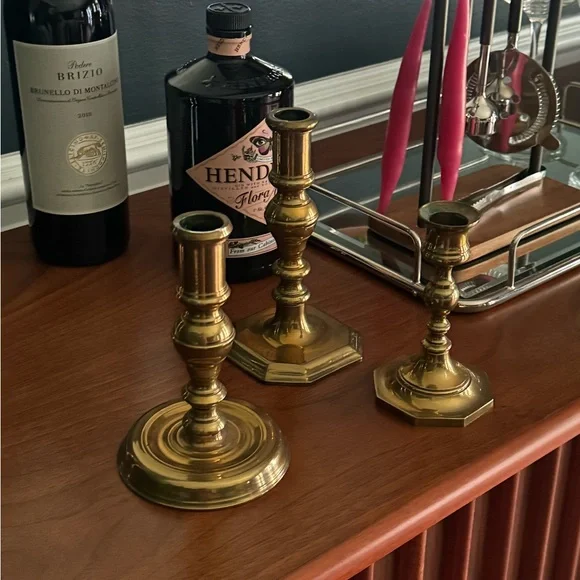 3 brass candleholders Accents